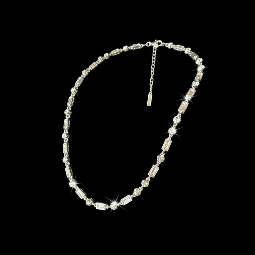 Napier Silver Tone Textured Rectangle Bead Necklace Modern Geometric Chain